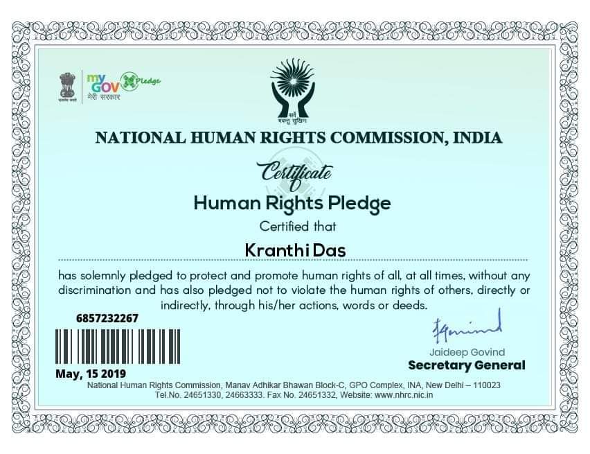Recognition from National Human Right Commission, India
