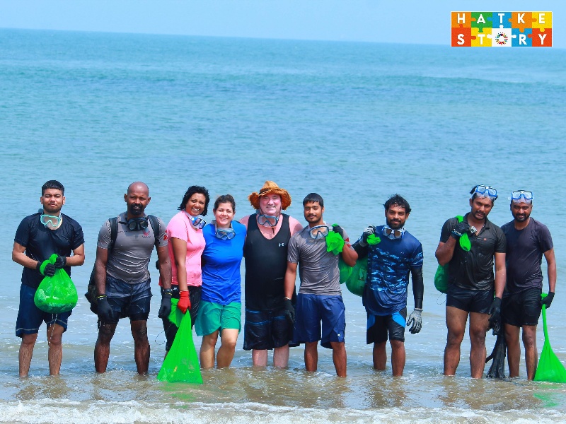 Subhash Chandran with team on a clean beach