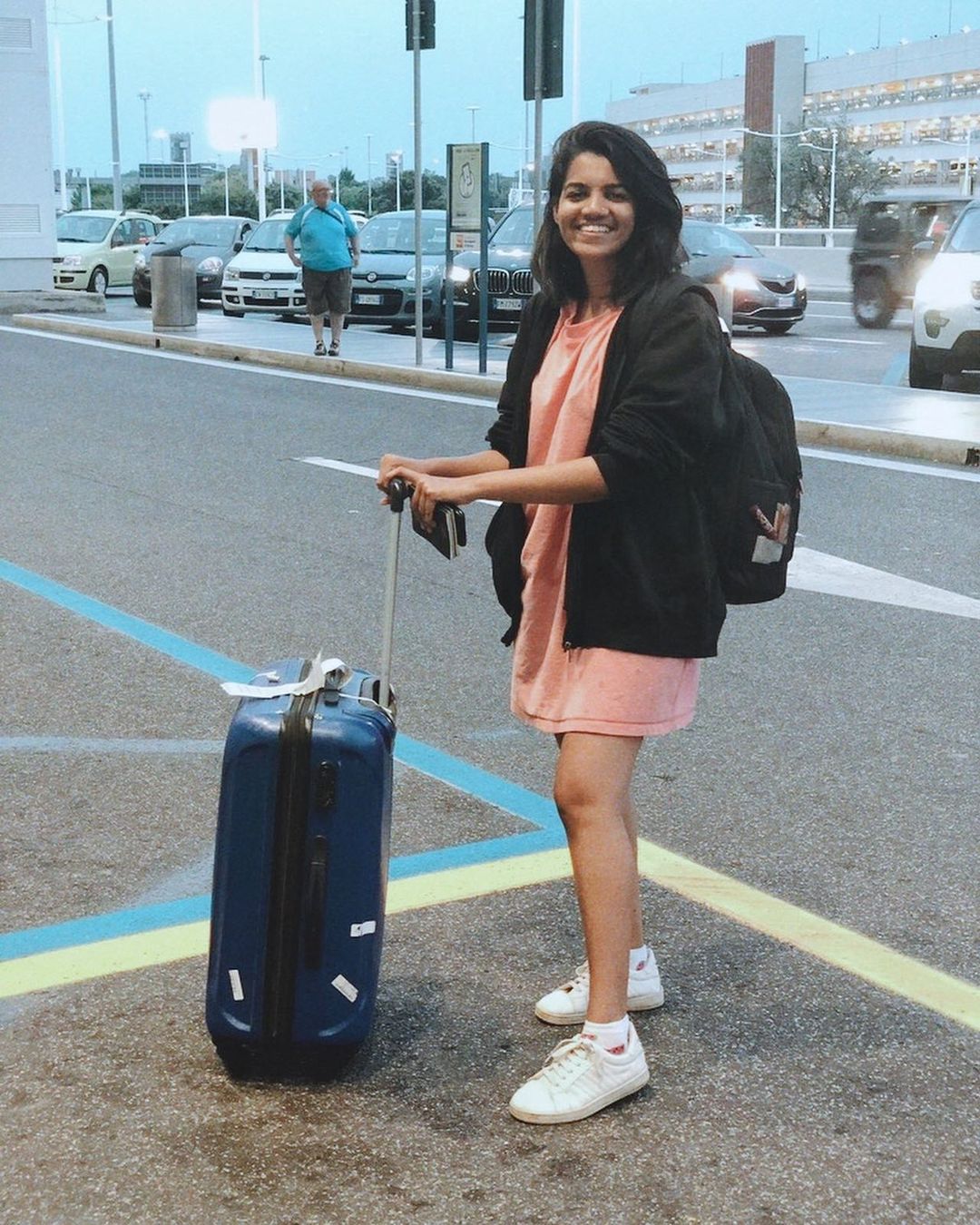 Mridula Ramadugu with her bagpacks